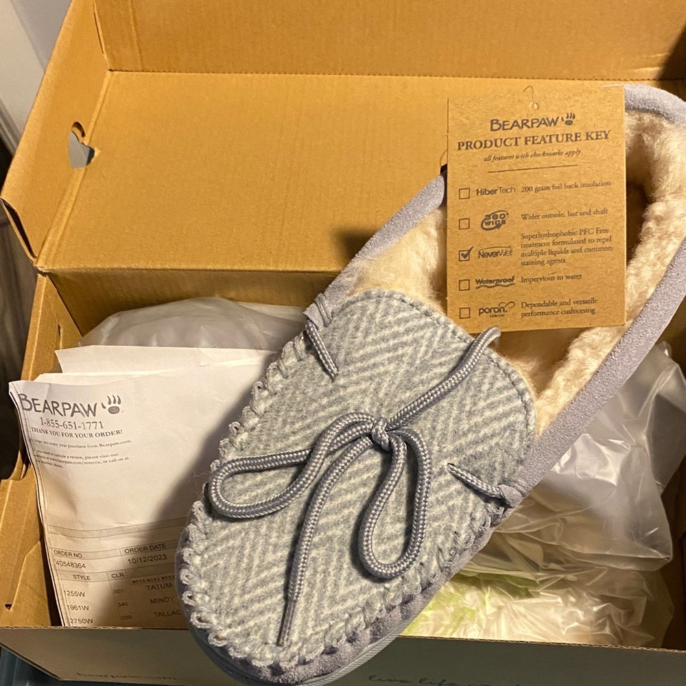 BearPaw Gray and Cream Women's Slippers